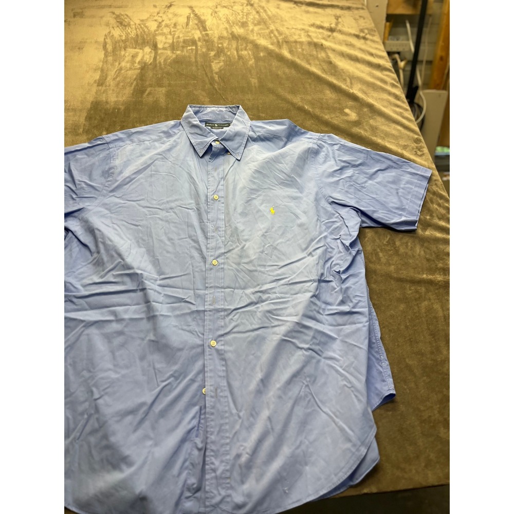 Polo Ralph Lauren Mens 2XLT Tall Blue Short Sleeve Button Down Shirt Classic Fit